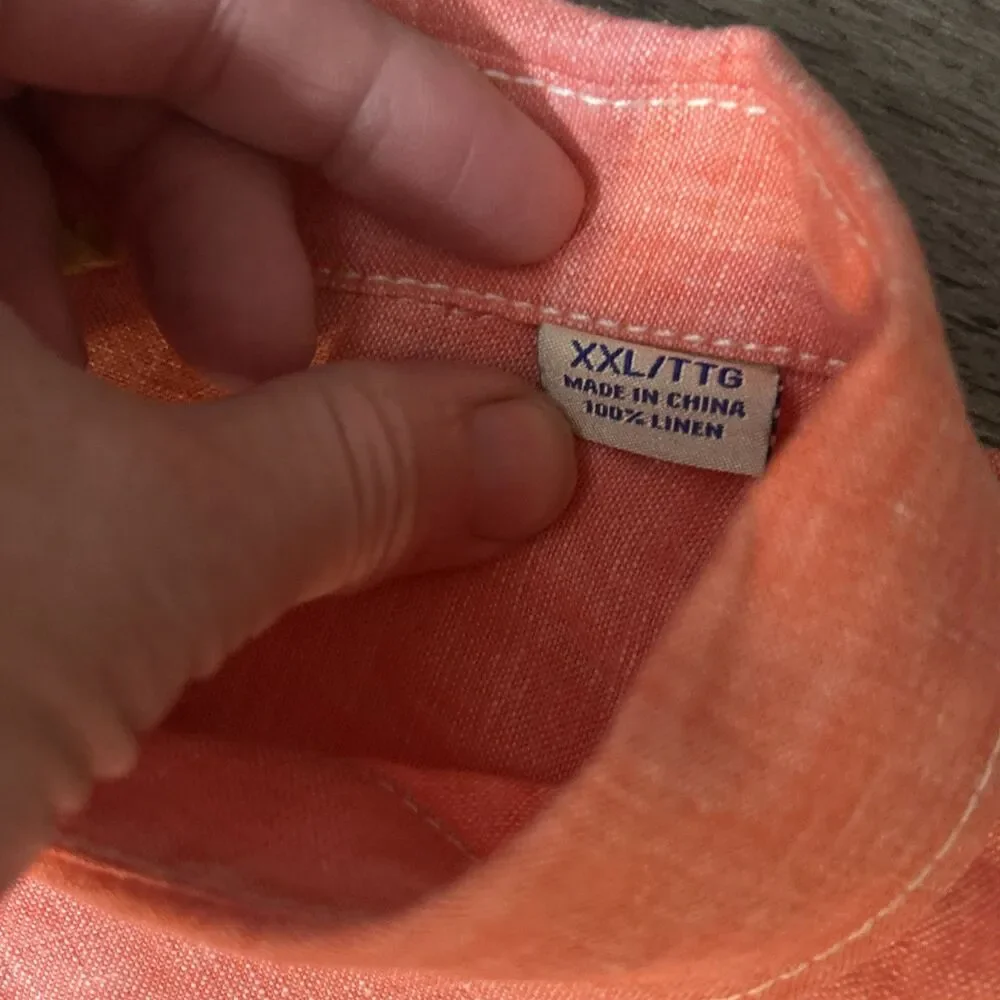 TOMMY BAHAMA RELAX Men's Coral 100% Linen Buttoned L/S Shirt Sz 2XL TTG